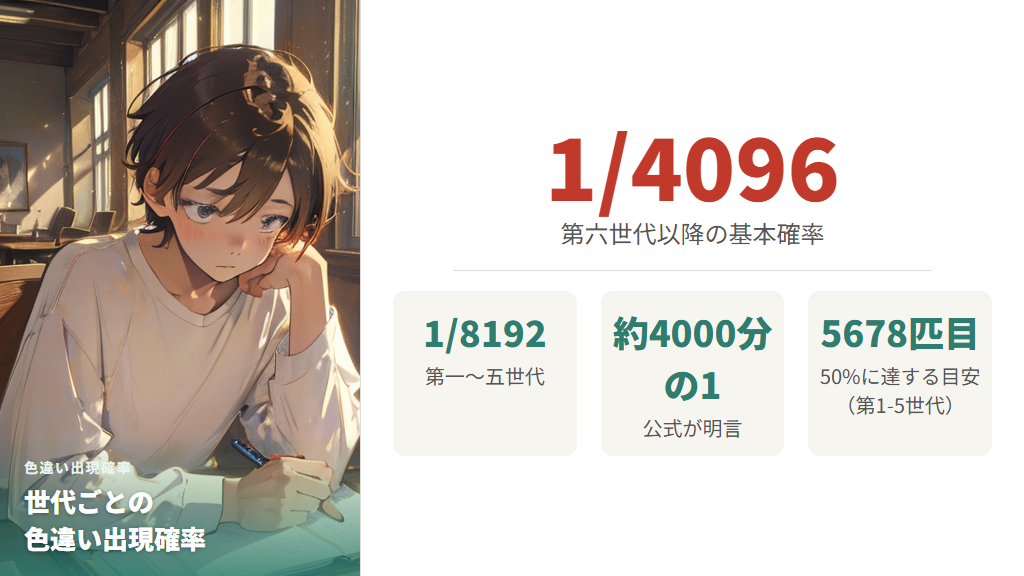世代ごとの色違い出現確率と確率論的な統計