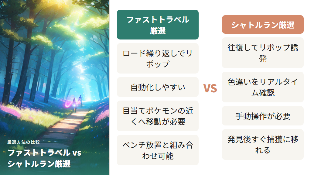 ファストトラベル厳選とシャトルラン厳選の違い