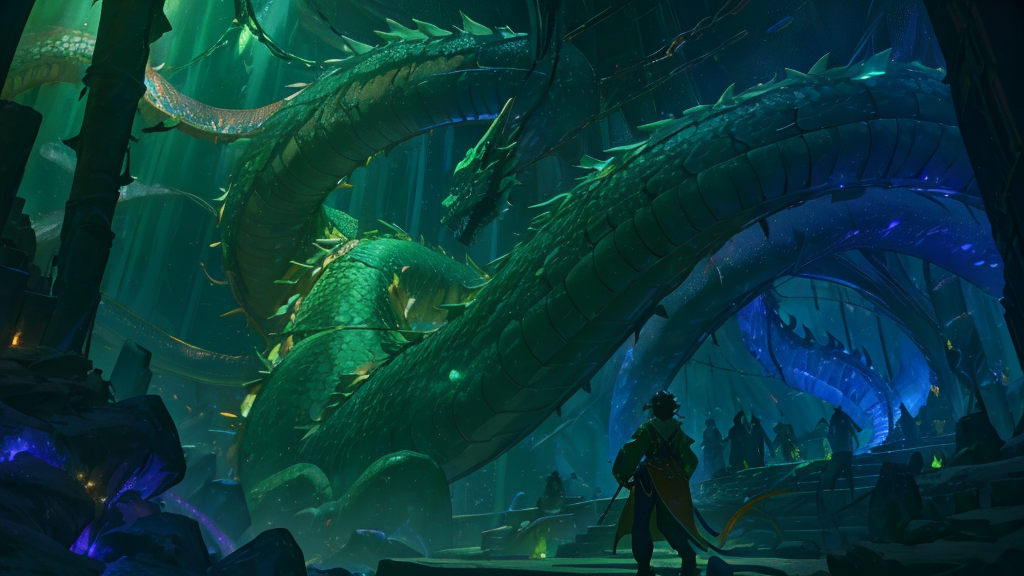 巨大レックウザ像と店内のフォトスポット