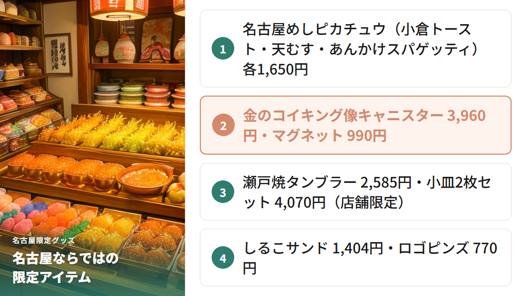 名古屋めしピカチュウ・金のコイキング・瀬戸焼の限定グッズ