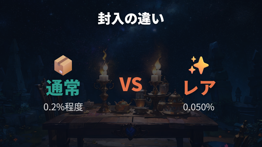 通常封入とレア封入の違いを比べる