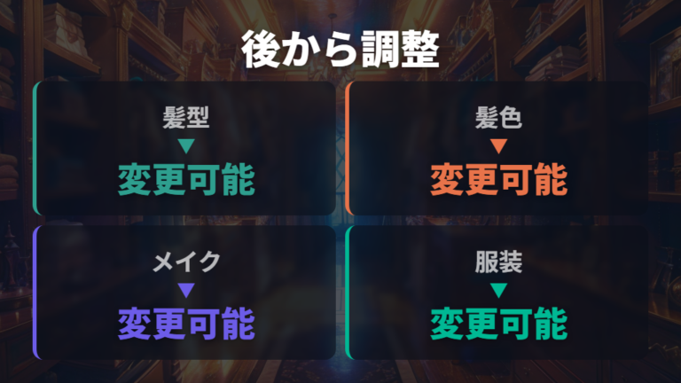 髪型や服装との相性は後から調整できる範囲で考える