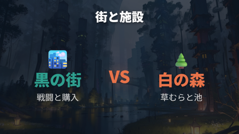 街と施設の違いはブラックシティとホワイトフォレストが中心