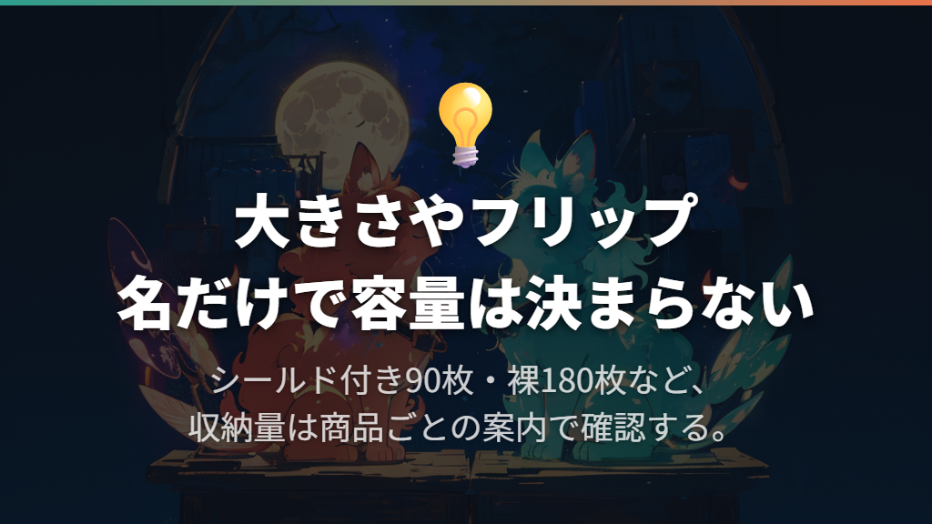大きなフリップケースでも収納枚数は商品ごとに判断する