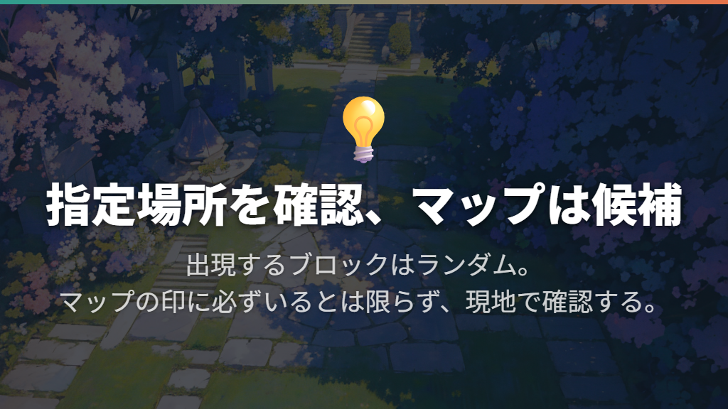 指定範囲を確かめ、場所マップは探索候補として使う