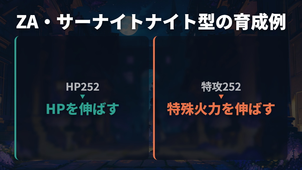 ZAはHPと特攻を伸ばす攻撃型の育成例