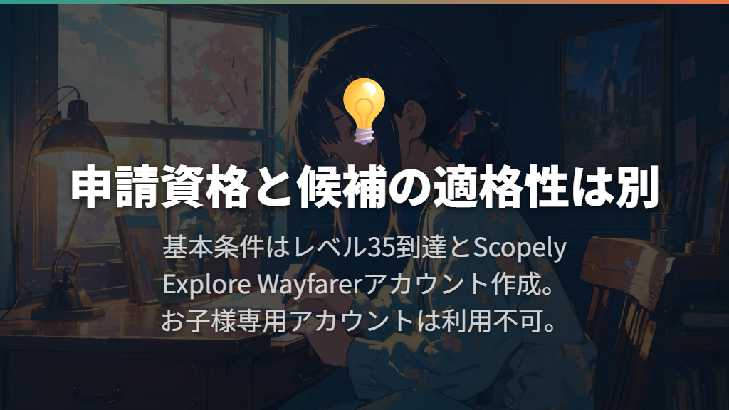 申請資格はレベル35とWayfarerアカウントが基本条件